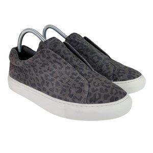 J/Slides Womens Luv Gray Leopard Print Suede Slip On Sneaker Shoes Sz 8.5